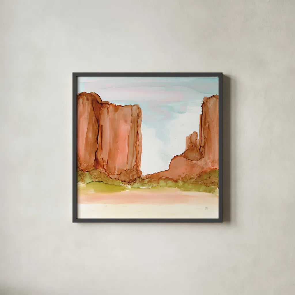 Desertscape VI by Chris Paschke. Shown in a sleek black glass frame for a contemporary gallery look. Available as an archival giclee rolled canvas, fine art paper, or poster print. SKU 66763a.