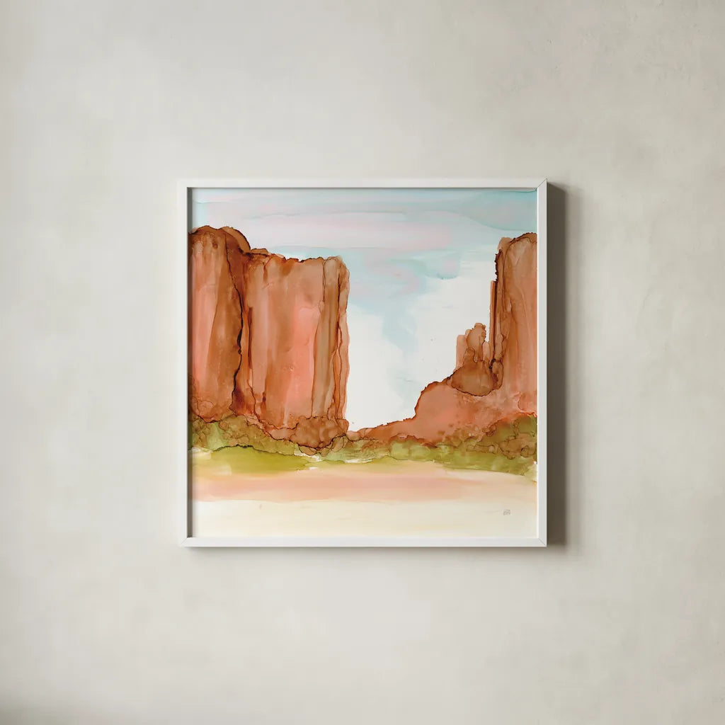 Desertscape VI by Chris Paschke. Shown in a crisp white glass frame for a clean and minimalist style. Available as an archival giclee rolled canvas, fine art paper, or poster print. SKU 66763a.