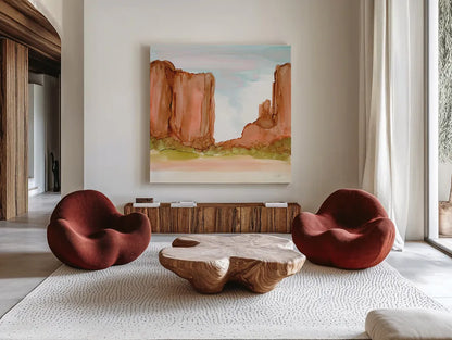 Desertscape VI by Chris Paschke. Shown as extra-large giant wall art in a modern living room. Available as an archival giclee rolled canvas, fine art paper, or poster print. SKU 66763a.