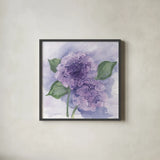 Dimensional Hydrangea I by Chris Paschke. Shown in a sleek black glass frame for a contemporary gallery look. Available as an archival giclee rolled canvas, fine art paper, or poster print. SKU 95438a.