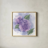 Dimensional Hydrangea II by Chris Paschke. Shown in a natural wood glass frame for a timeless modern aesthetic. Available as an archival giclee rolled canvas, fine art paper, or poster print. SKU 95439a.