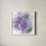 Dimensional Hydrangea II by Chris Paschke. Shown in a crisp white glass frame for a clean and minimalist style. Available as an archival giclee rolled canvas, fine art paper, or poster print. SKU 95439a.