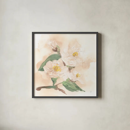 Dimensional Magnolia I by Chris Paschke. Shown in a sleek black glass frame for a contemporary gallery look. Available as an archival giclee rolled canvas, fine art paper, or poster print. SKU 95440a.