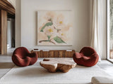 Dimensional Magnolia I by Chris Paschke. Shown as extra-large giant wall art in a modern living room. Available as an archival giclee rolled canvas, fine art paper, or poster print. SKU 95440a.
