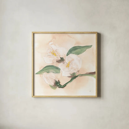 Dimensional Magnolia II by Chris Paschke. Shown in a natural wood glass frame for a timeless modern aesthetic. Available as an archival giclee rolled canvas, fine art paper, or poster print. SKU 95441a.