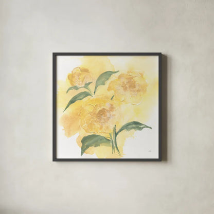 Dimensional Peony I by Chris Paschke. Shown in a sleek black glass frame for a contemporary gallery look. Available as an archival giclee rolled canvas, fine art paper, or poster print. SKU 95434a.