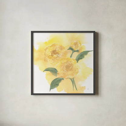 Dimensional Peony II by Chris Paschke. Shown in a sleek black glass frame for a contemporary gallery look. Available as an archival giclee rolled canvas, fine art paper, or poster print. SKU 95435a.