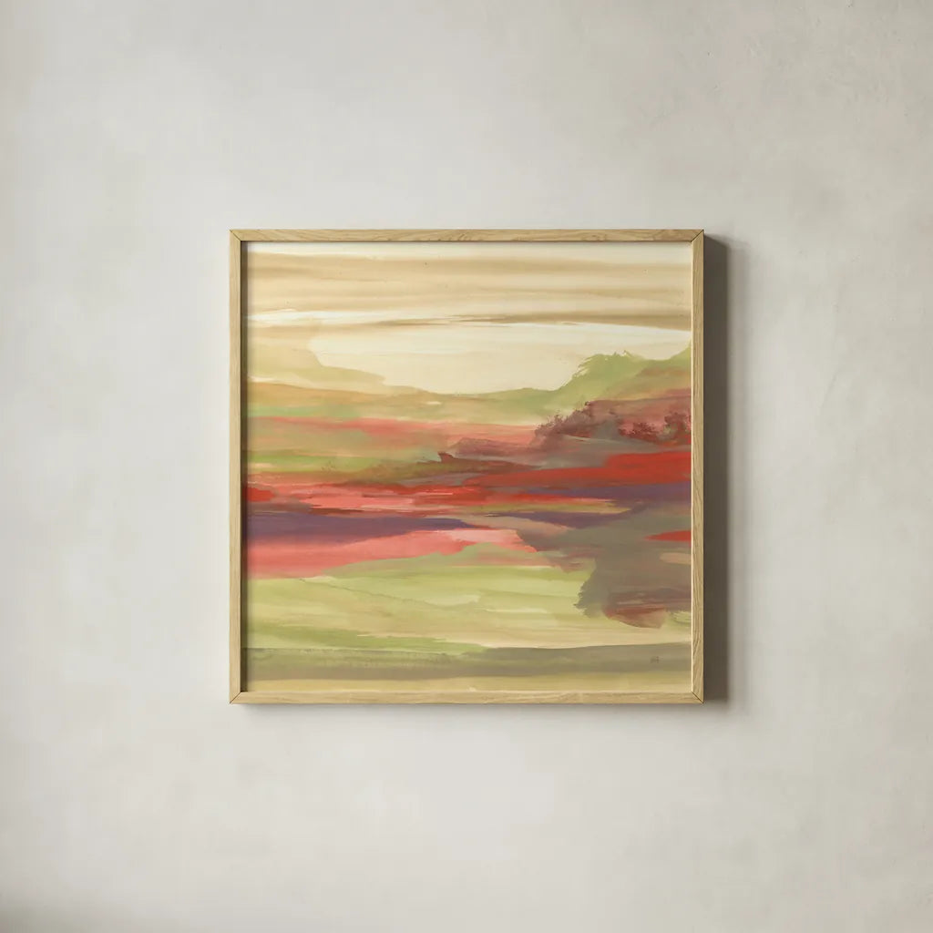 Distant Fields by Chris Paschke. Shown in a natural wood glass frame for a timeless modern aesthetic. Available as an archival giclee rolled canvas, fine art paper, or poster print. SKU 44551a.