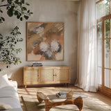 Divided Universe II by Chris Paschke. Shown in a natural wood frame in a cozy modern living room. Available as an archival giclee rolled canvas, fine art paper, or poster print. SKU 73286a.
