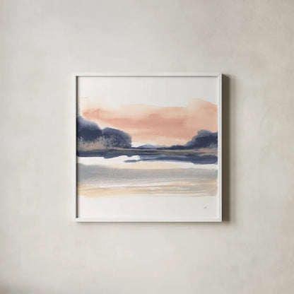 Dusk Dunes I by Chris Paschke. Shown in a crisp white glass frame for a clean and minimalist style. Available as an archival giclee rolled canvas, fine art paper, or poster print. SKU 94397a.