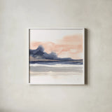 Dusk Dunes II by Chris Paschke. Shown in a crisp white glass frame for a clean and minimalist style. Available as an archival giclee rolled canvas, fine art paper, or poster print. SKU 94398a.