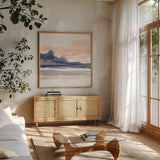 Dusk Dunes II by Chris Paschke. Shown in a natural wood frame in a cozy modern living room. Available as an archival giclee rolled canvas, fine art paper, or poster print. SKU 94398a.