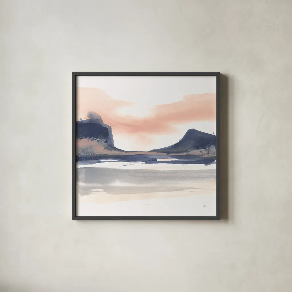 Dusk Dunes III by Chris Paschke. Shown in a sleek black glass frame for a contemporary gallery look. Available as an archival giclee rolled canvas, fine art paper, or poster print. SKU 94399a.