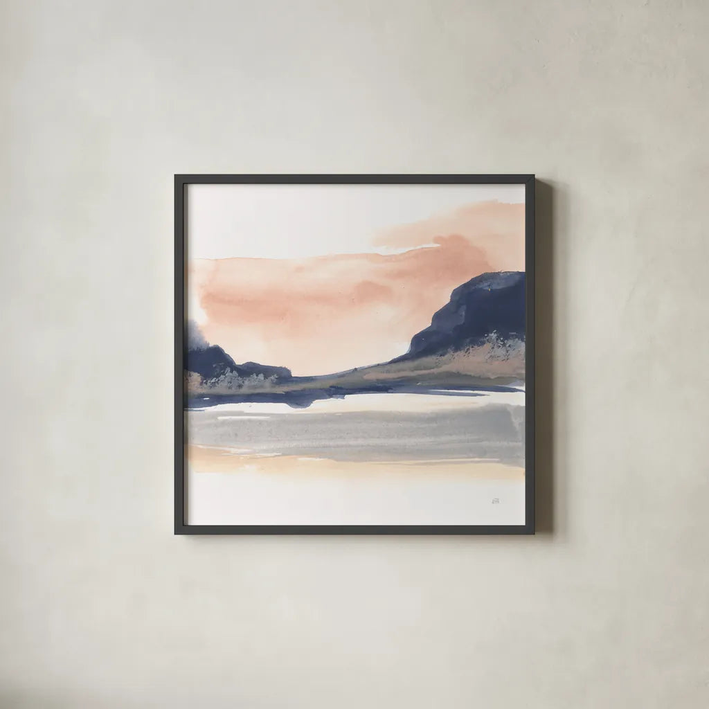 Dusk Dunes IV by Chris Paschke. Shown in a sleek black glass frame for a contemporary gallery look. Available as an archival giclee rolled canvas, fine art paper, or poster print. SKU 94400a.