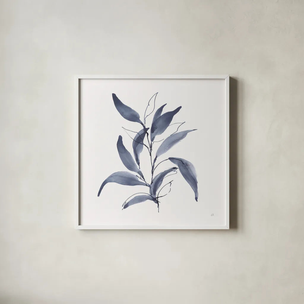 Dusk Leaves I by Chris Paschke. Shown in a crisp white glass frame for a clean and minimalist style. Available as an archival giclee rolled canvas, fine art paper, or poster print. SKU 94796a.