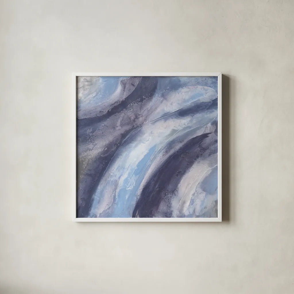 Dusk and Blue I by Chris Paschke. Shown in a crisp white glass frame for a clean and minimalist style. Available as an archival giclee rolled canvas, fine art paper, or poster print. SKU 95458a.