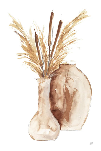 Earthy Vase Cattails by Chris Paschke. SKU 77172h. Archival Giclee Fine art print for wall decor.