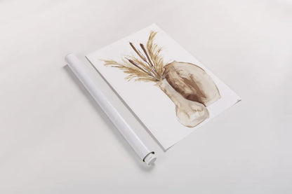 Earthy Vase Cattails by Chris Paschke. shown as a rolled paper print. Available as archival giclee rolled canvas, fine art paper, or poster print. SKU 77172h.