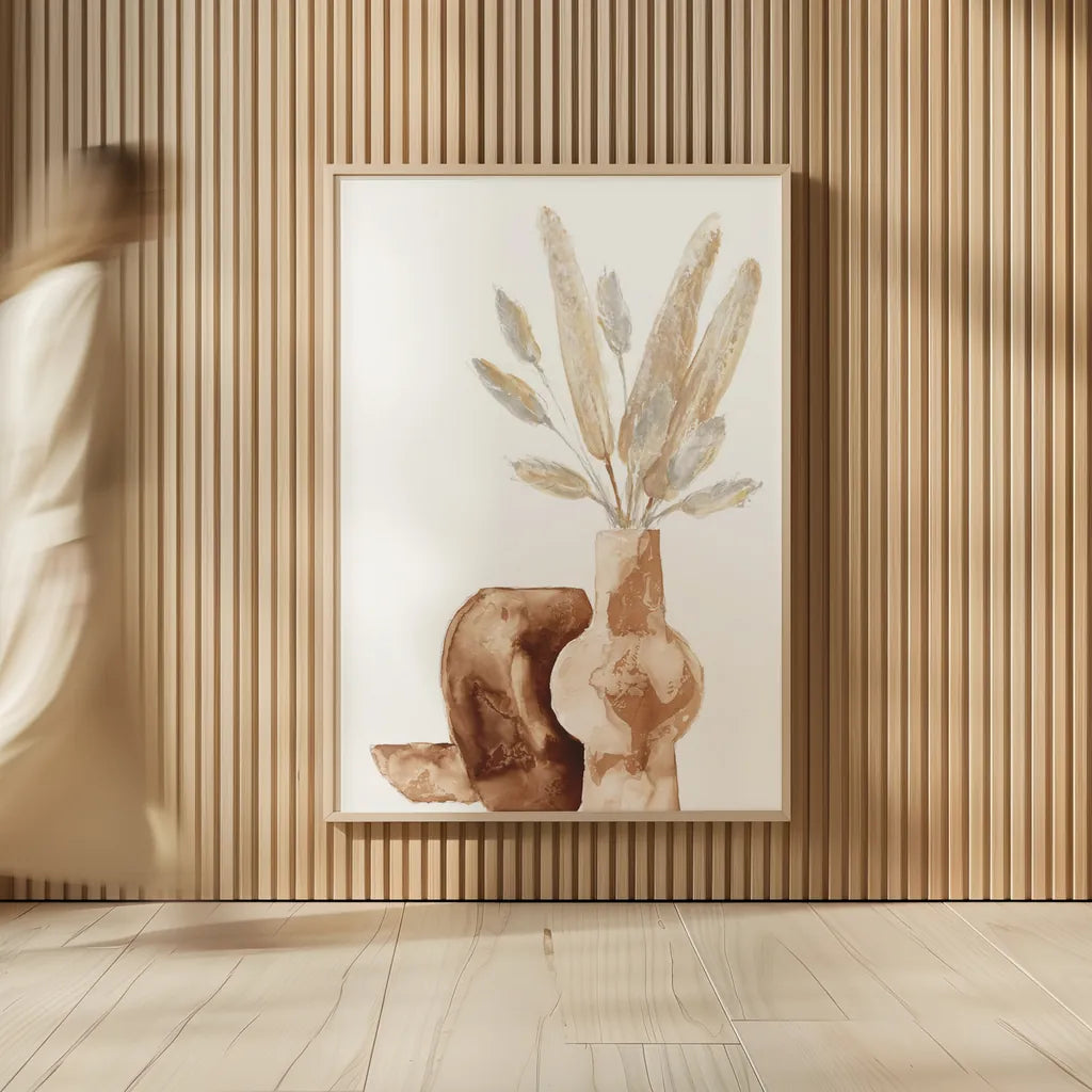 Earthy Vase Gray Bunny Tail by Chris Paschke. shown as over sized large wall art. Available as an archival giclee rolled canvas, fine art paper, or poster print. SKU 77173h.