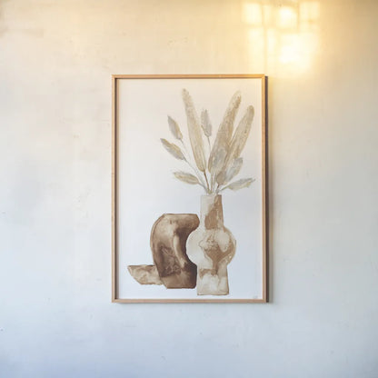 Earthy Vase Gray Bunny Tail by Chris Paschke. shown as a paper print in a natural frame. Available as a archival giclee rolled canvas, fine art paper, or poster print. SKU 77173h.