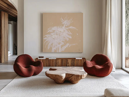 Echinacea I by Chris Paschke. Shown as extra-large giant wall art in a modern living room. Available as an archival giclee rolled canvas, fine art paper, or poster print. SKU 66768a.