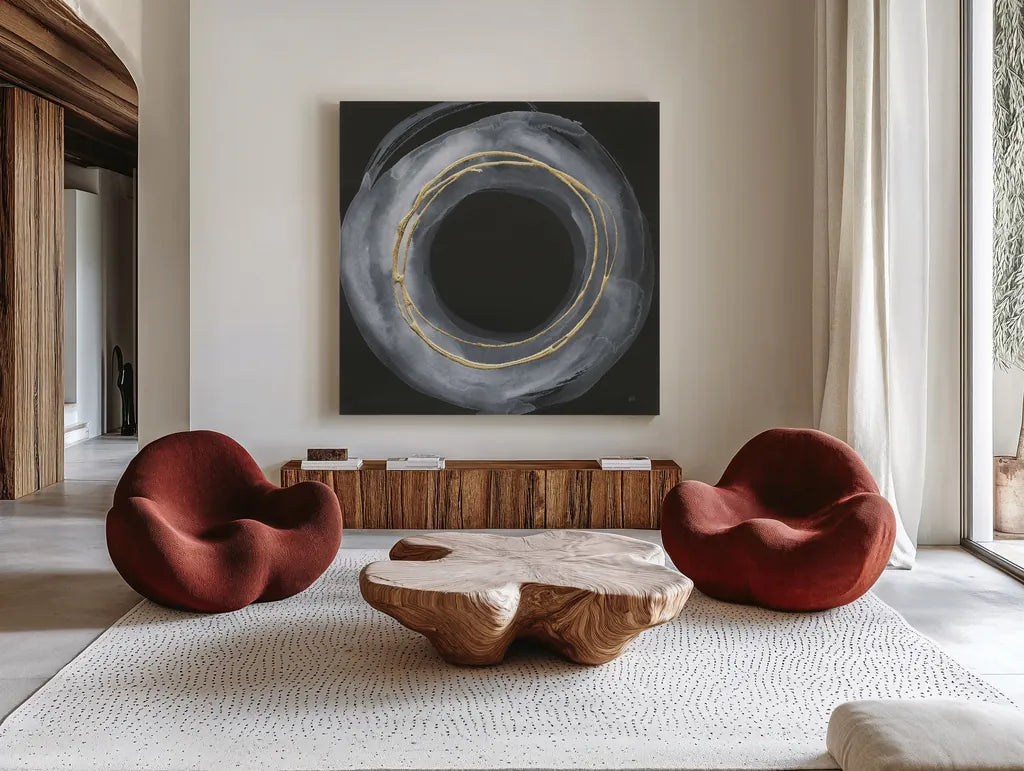 Eclipse II by Chris Paschke. Shown as extra-large giant wall art in a modern living room. Available as an archival giclee rolled canvas, fine art paper, or poster print. SKU 81885a.