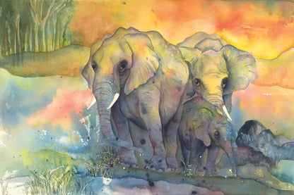 Elephants by Chris Paschke. SKU 44510i. Archival Giclee Fine art print for wall decor.