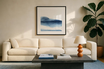 Emotion II by Chris Paschke. Displayed in a glass frame with matte in a clean modern living room. Available as an archival giclee rolled canvas, fine art paper, or poster print. SKU 82263a.