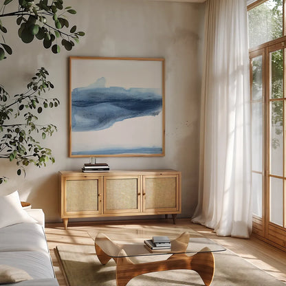 Emotion III by Chris Paschke. Shown in a natural wood frame in a cozy modern living room. Available as an archival giclee rolled canvas, fine art paper, or poster print. SKU 82264a.
