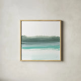 Empowering Mint II by Chris Paschke. Shown in a natural wood glass frame for a timeless modern aesthetic. Available as an archival giclee rolled canvas, fine art paper, or poster print. SKU 68164a.