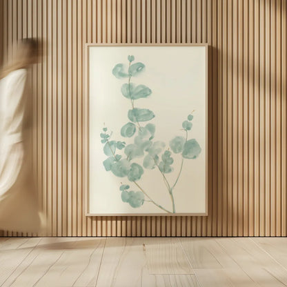Eucalyptus Branch I by Chris Paschke. shown as over sized large wall art. Available as an archival giclee rolled canvas, fine art paper, or poster print. SKU 55063h.
