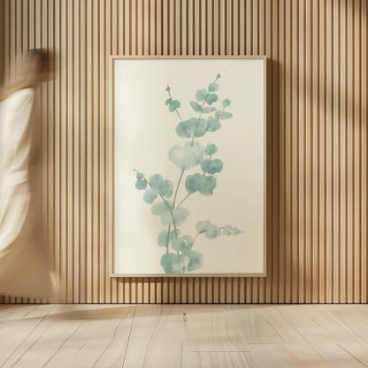 Eucalyptus Branch II by Chris Paschke. shown as over sized large wall art. Available as an archival giclee rolled canvas, fine art paper, or poster print. SKU 55064h.
