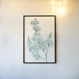Eucalyptus Branch III by Chris Paschke. shown as a paper print in a black flame. Available as a archival giclee rolled canvas, fine art paper, or poster print. SKU 55065h.