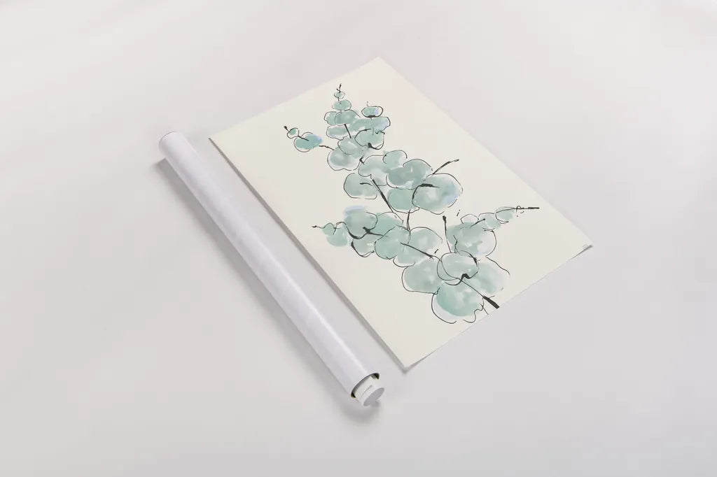 Eucalyptus Branch IV by Chris Paschke. shown as a rolled paper print. Available as archival giclee rolled canvas, fine art paper, or poster print. SKU 55066h.