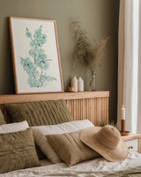 Eucalyptus Branch IV by Chris Paschke. shown as a paper print in a natural frame. Available as a archival giclee rolled canvas, fine art paper, or poster print. SKU 55066h.