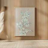 Eucalyptus Branch IV Blue Gray by Chris Paschke. shown as over sized large wall art. Available as an archival giclee rolled canvas, fine art paper, or poster print. SKU 56420h.