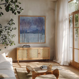 Evening Serenade II by Chris Paschke. Shown in a natural wood frame in a cozy modern living room. Available as an archival giclee rolled canvas, fine art paper, or poster print. SKU 23951a.