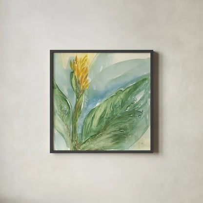 Exotic Flower II by Chris Paschke. Shown in a sleek black glass frame for a contemporary gallery look. Available as an archival giclee rolled canvas, fine art paper, or poster print. SKU 48031a.