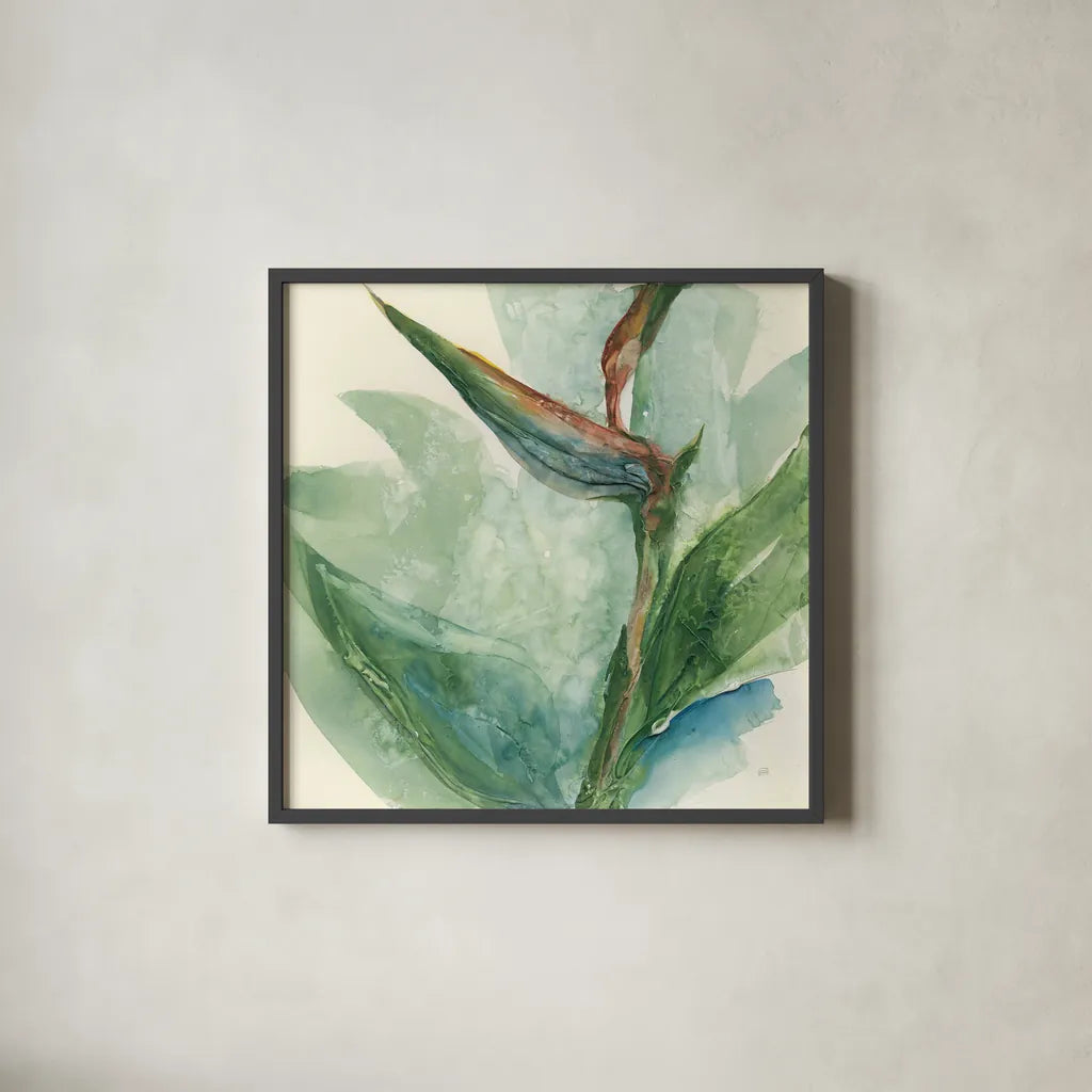 Exotic Flower III by Chris Paschke. Shown in a sleek black glass frame for a contemporary gallery look. Available as an archival giclee rolled canvas, fine art paper, or poster print. SKU 48032a.