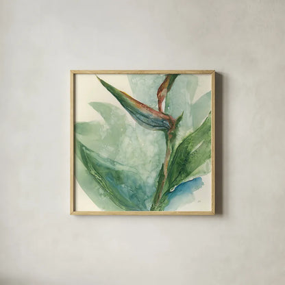 Exotic Flower III by Chris Paschke. Shown in a natural wood glass frame for a timeless modern aesthetic. Available as an archival giclee rolled canvas, fine art paper, or poster print. SKU 48032a.