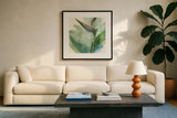 Exotic Flower III by Chris Paschke. Displayed in a glass frame with matte in a clean modern living room. Available as an archival giclee rolled canvas, fine art paper, or poster print. SKU 48032a.