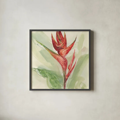 Exotic Flower IV by Chris Paschke. Shown in a sleek black glass frame for a contemporary gallery look. Available as an archival giclee rolled canvas, fine art paper, or poster print. SKU 48033a.