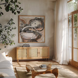 Expressionism IV by Chris Paschke. Shown in a natural wood frame in a cozy modern living room. Available as an archival giclee rolled canvas, fine art paper, or poster print. SKU 88363a.