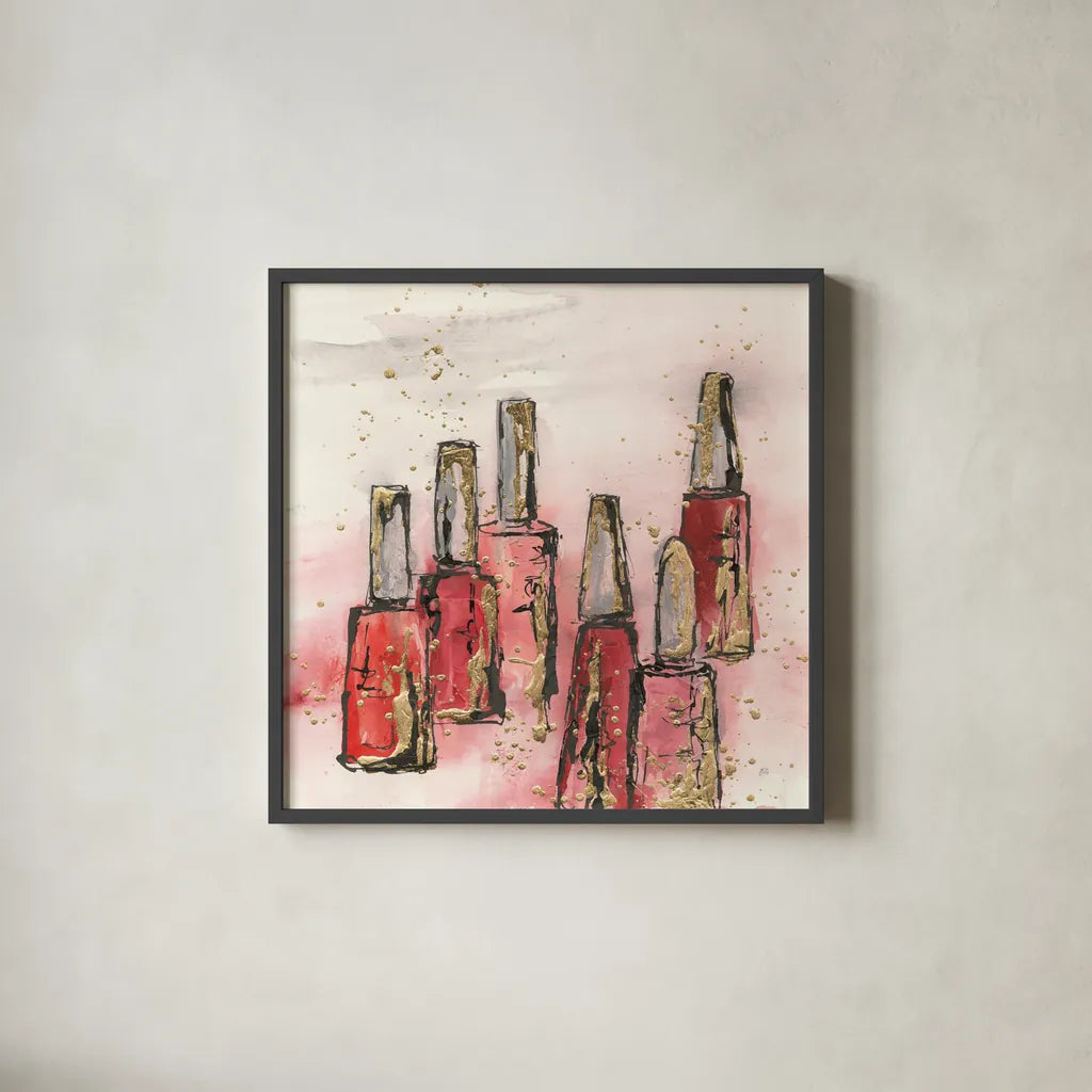 Fashion First V by Chris Paschke. Shown in a sleek black glass frame for a contemporary gallery look. Available as an archival giclee rolled canvas, fine art paper, or poster print. SKU 49456a.