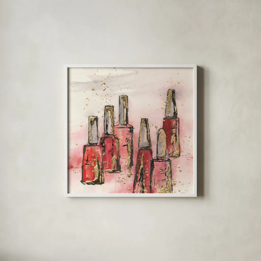 Fashion First V by Chris Paschke. Shown in a crisp white glass frame for a clean and minimalist style. Available as an archival giclee rolled canvas, fine art paper, or poster print. SKU 49456a.