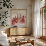 Fashion First VI by Chris Paschke. Shown in a natural wood frame in a cozy modern living room. Available as an archival giclee rolled canvas, fine art paper, or poster print. SKU 49457a.