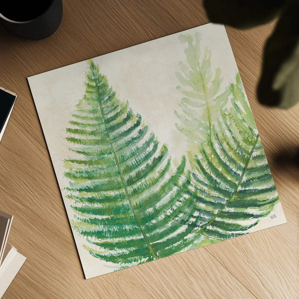 Ferns Square III v2 on Cream by Chris Paschke. Shown as a detailed flat fine art print, highlighting archival giclee quality. Available as an archival giclee rolled canvas, fine art paper, or poster print. SKU 26377a.