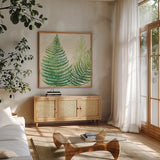 Ferns Square III v2 on Cream by Chris Paschke. Shown in a natural wood frame in a cozy modern living room. Available as an archival giclee rolled canvas, fine art paper, or poster print. SKU 26377a.