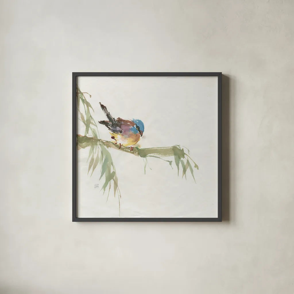Finch by Chris Paschke. Shown in a sleek black glass frame for a contemporary gallery look. Available as an archival giclee rolled canvas, fine art paper, or poster print. SKU 23938a.