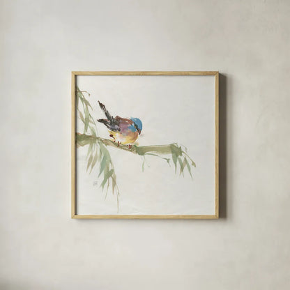Finch by Chris Paschke. Shown in a natural wood glass frame for a timeless modern aesthetic. Available as an archival giclee rolled canvas, fine art paper, or poster print. SKU 23938a.